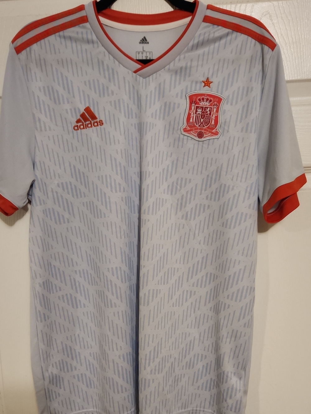 adidas Men’s Spain Football Jersey — Light Gray with Red Accents